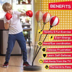 Get active with the Adjustable Kids Punching Bag, designed for kids 3-10, featuring a height-adjustable bag and included boxing gloves.