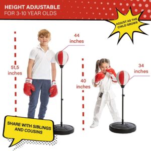 The Adjustable Kids Punching Bag offers hours of healthy play with a durable design and free boxing gloves for kids aged 3-10.