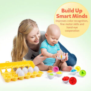 Kids can improve problem-solving and motor skills with the Color Recognition Toy's colorful eggs.