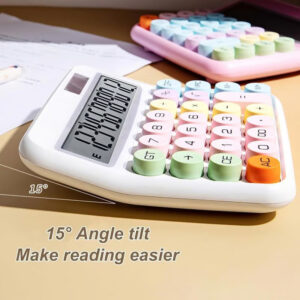 Mechanical Pushbutton Calculator with retro charm, large 12-digit display, and eco-friendly solar power feature.