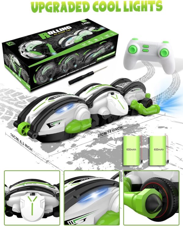 RC Stunt Snake Car performs 360-degree spins and stunts with bright lights and sound effects for endless fun.