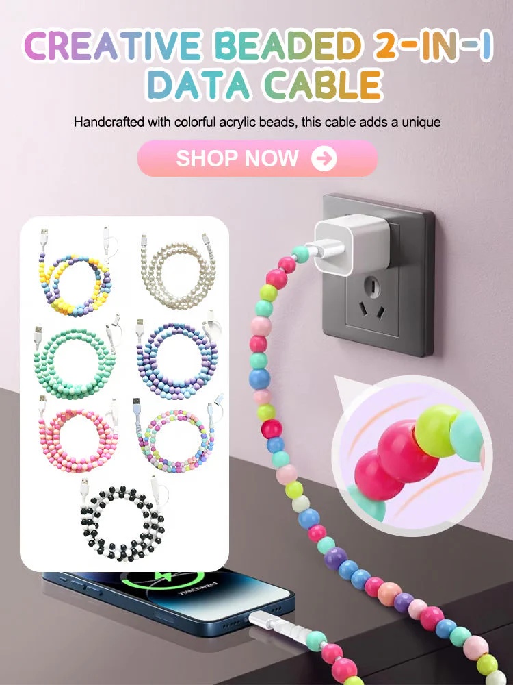 Durable Beaded USB Cable with a chic beaded design for a trendy look.