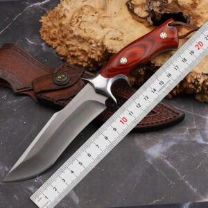 German M390 Outdoor Knife: a strong, sharp 5.70-inch blade and comfortable rosewood handle for precise cutting.