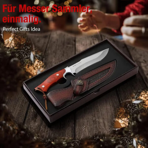 German M390 Outdoor Knife with 4mm M390 steel blade and rosewood handle, perfect for camping and outdoor tasks.