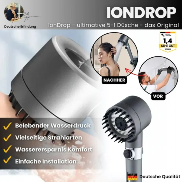 IonDrop - Hochdruck-Duschkopf für pures, sauberes Wasser und ein revitalisierendes Duscherlebnis - das Original