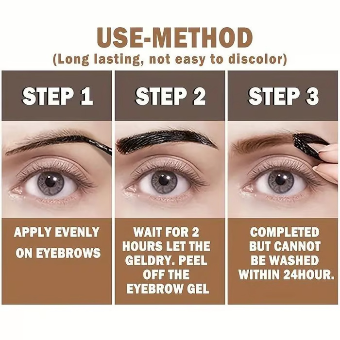 Enjoy easy, waterproof brow tinting with the Waterproof Eyebrow Tint Peel-Off Gel Kit, lasting 3 days.